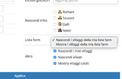 Nascondi i villaggi della mia lista farm